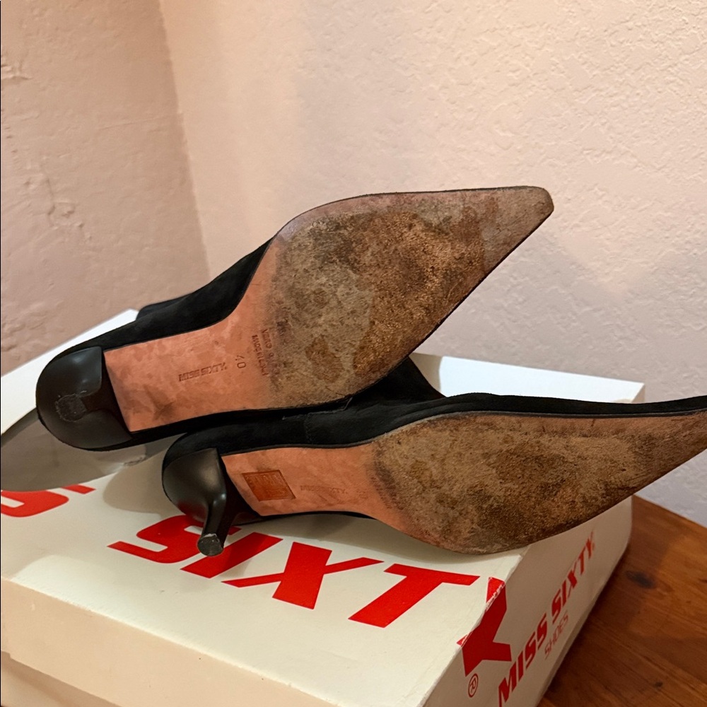 Miss Sixty Black Suede Mid-Calf Kitten Heel Boots - Picture 3 of 9